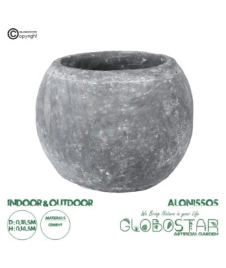 GloboStar® Artificial Garden ALONISSOS 20458 Τσιμεντένιο Κασπώ Γλάστρα - Flower Pot Γκρι Φ18.5cm x Υ14.5cm